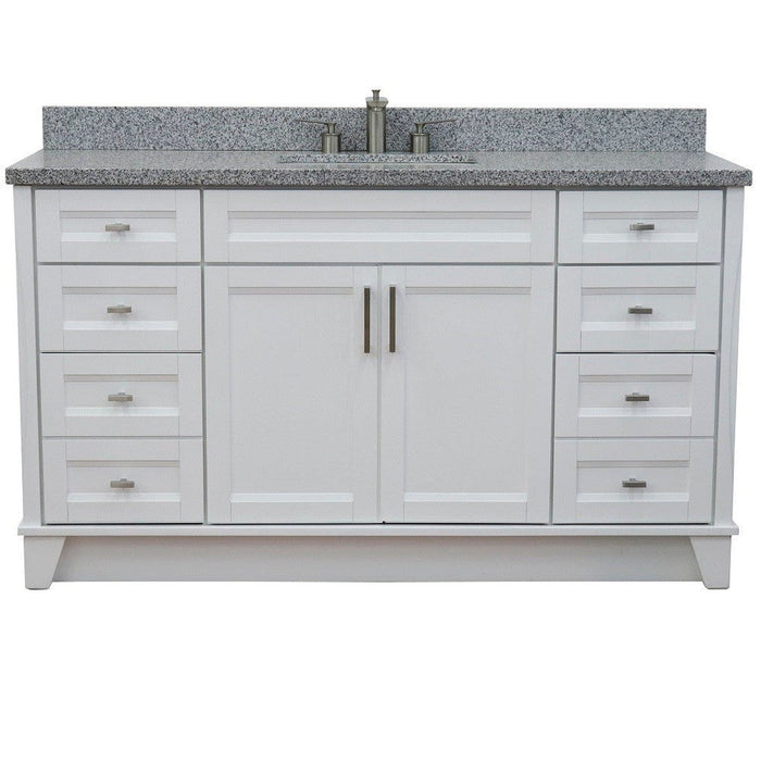 Bellaterra Home Terni 61" 2-Door 6-Drawer White Freestanding Vanity Set With Ceramic Undermount Rectangular Sink And Gray Granite Top - Luxe Vanity & Tub