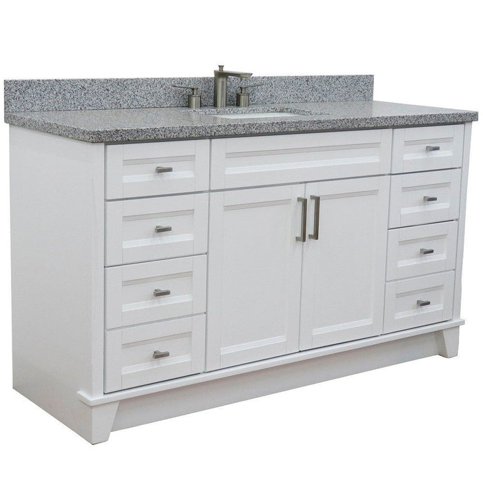 Bellaterra Home Terni 61" 2-Door 6-Drawer White Freestanding Vanity Set With Ceramic Undermount Rectangular Sink And Gray Granite Top - Luxe Vanity & Tub