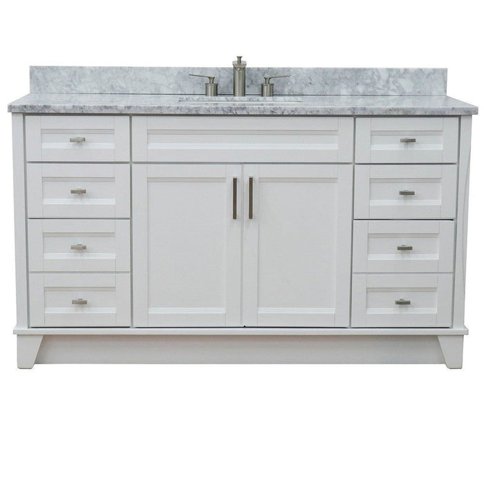 Bellaterra Home Terni 61" 2-Door 6-Drawer White Freestanding Vanity Set With Ceramic Undermount Rectangular Sink And White Carrara Marble Top - Luxe Vanity & Tub