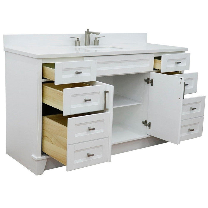 Bellaterra Home Terni 61" 2-Door 6-Drawer White Freestanding Vanity Set With Ceramic Undermount Rectangular Sink And White Quartz Top - Luxe Vanity & Tub