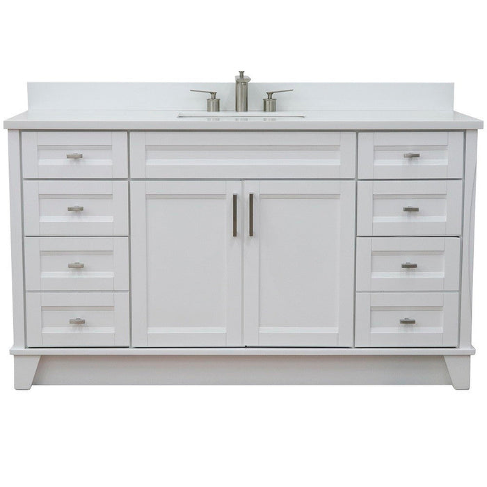 Bellaterra Home Terni 61" 2-Door 6-Drawer White Freestanding Vanity Set With Ceramic Undermount Rectangular Sink And White Quartz Top - Luxe Vanity & Tub