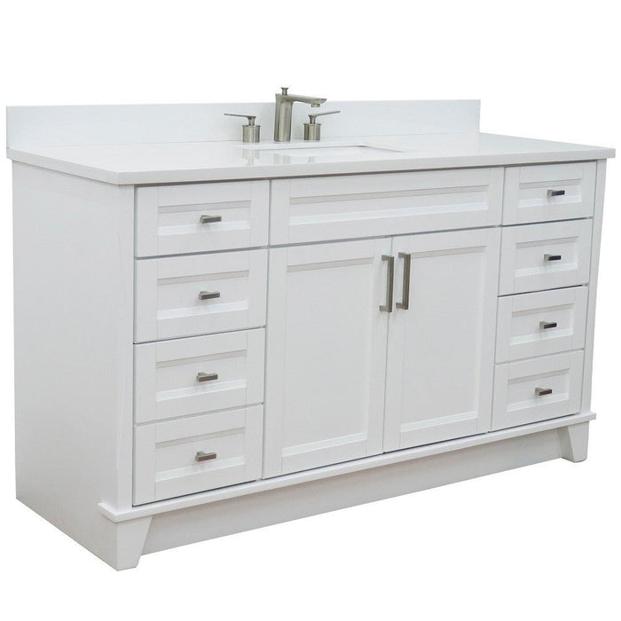 Bellaterra Home Terni 61" 2-Door 6-Drawer White Freestanding Vanity Set With Ceramic Undermount Rectangular Sink And White Quartz Top - Luxe Vanity & Tub