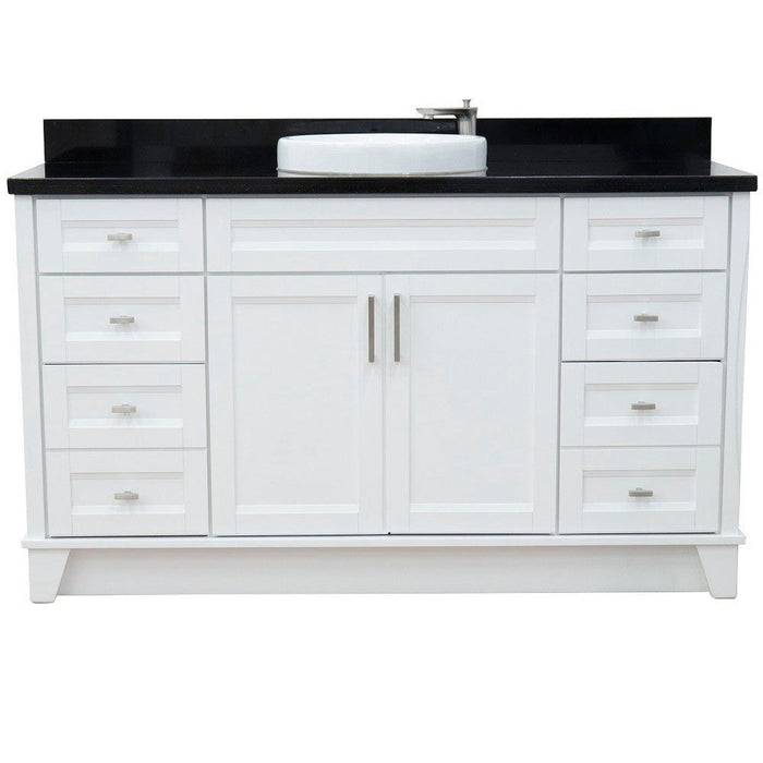 Bellaterra Home Terni 61" 2-Door 6-Drawer White Freestanding Vanity Set With Ceramic Vessel Sink And Black Galaxy Granite Top - Luxe Vanity & Tub