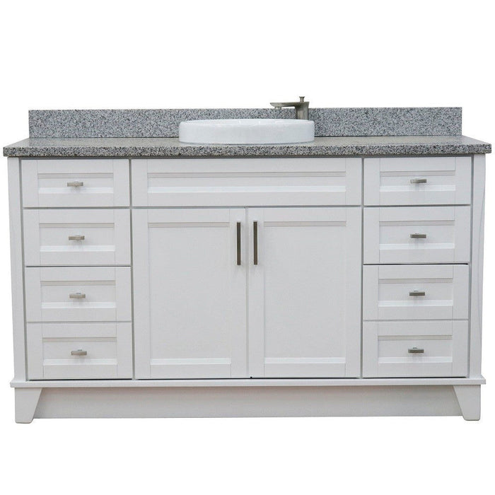 Bellaterra Home Terni 61" 2-Door 6-Drawer White Freestanding Vanity Set With Ceramic Vessel Sink And Gray Granite Top - Luxe Vanity & Tub