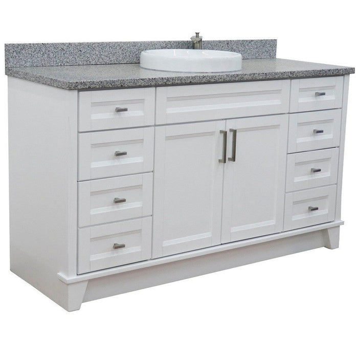 Bellaterra Home Terni 61" 2-Door 6-Drawer White Freestanding Vanity Set With Ceramic Vessel Sink And Gray Granite Top - Luxe Vanity & Tub