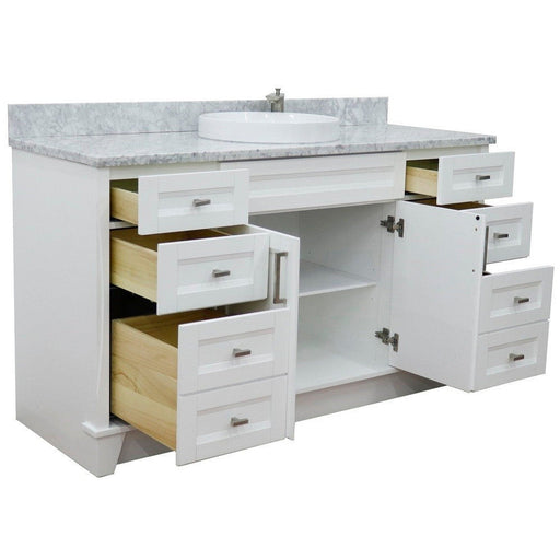 Bellaterra Home Terni 61" 2-Door 6-Drawer White Freestanding Vanity Set With Ceramic Vessel Sink And White Carrara Marble Top - Luxe Vanity & Tub