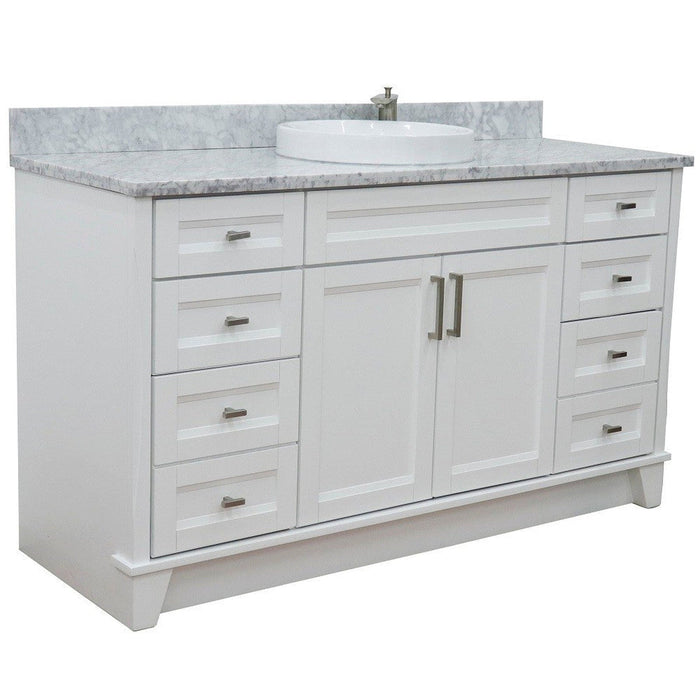 Bellaterra Home Terni 61" 2-Door 6-Drawer White Freestanding Vanity Set With Ceramic Vessel Sink And White Carrara Marble Top - Luxe Vanity & Tub