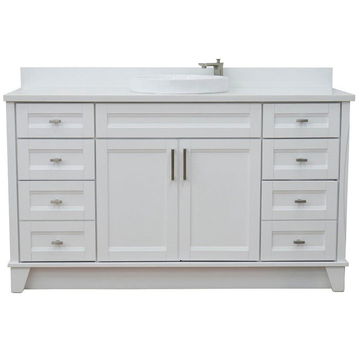 Bellaterra Home Terni 61" 2-Door 6-Drawer White Freestanding Vanity Set With Ceramic Vessel Sink And White Quartz Top - Luxe Vanity & Tub