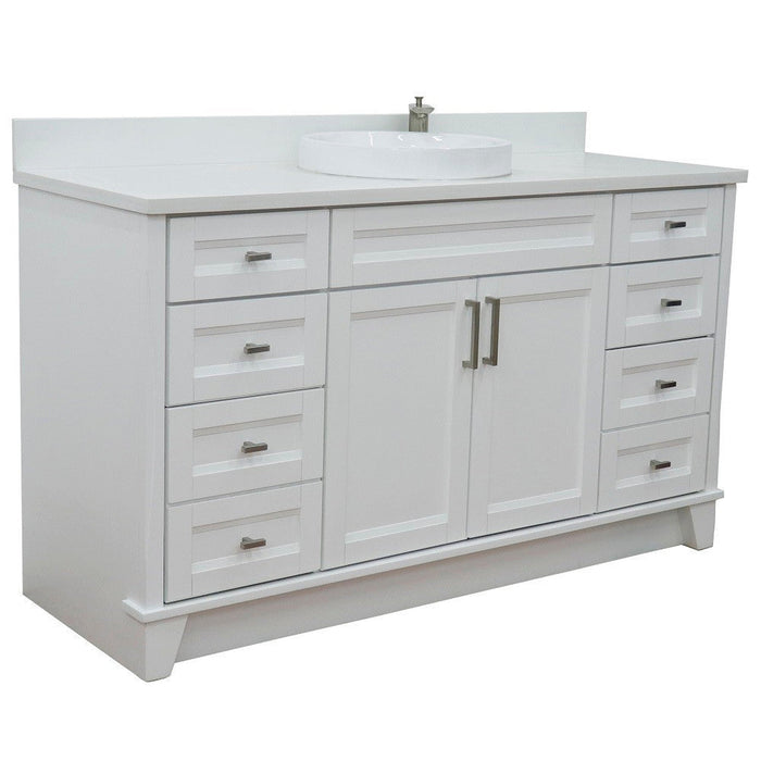 Bellaterra Home Terni 61" 2-Door 6-Drawer White Freestanding Vanity Set With Ceramic Vessel Sink And White Quartz Top - Luxe Vanity & Tub