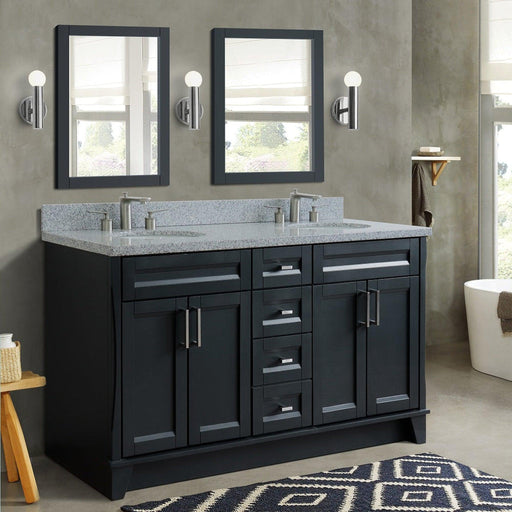 Bellaterra Home Terni 61" 4-Door 3-Drawer Dark Gray Freestanding Vanity Set With Ceramic Double Undermount Oval Sink And Gray Granite Top