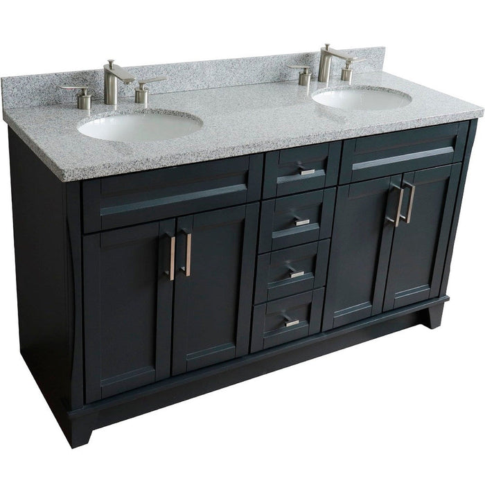 Bellaterra Home Terni 61" 4-Door 3-Drawer Dark Gray Freestanding Vanity Set With Ceramic Double Undermount Oval Sink And Gray Granite Top - Luxe Vanity & Tub