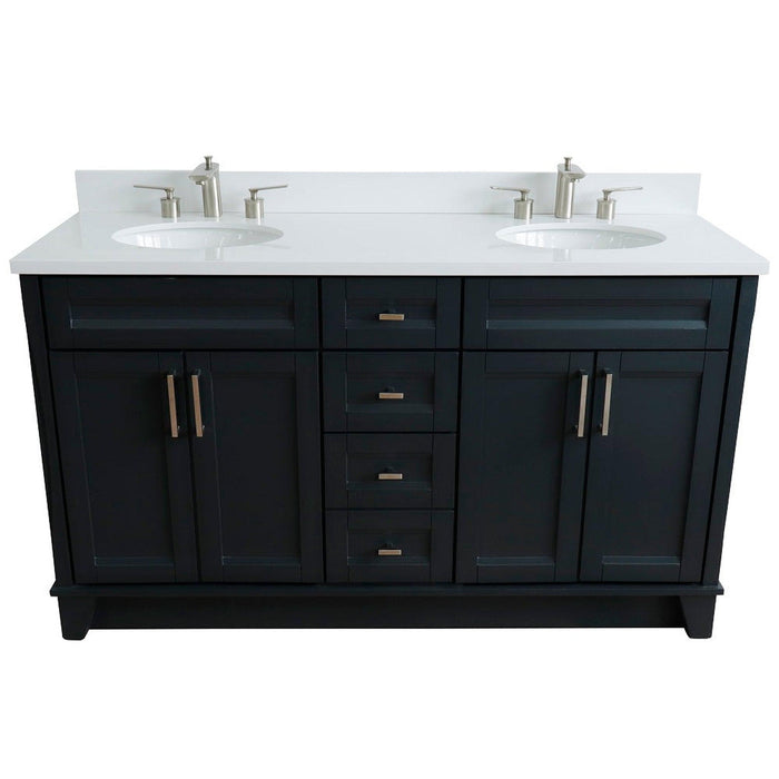 Bellaterra Home Terni 61" 4-Door 3-Drawer Dark Gray Freestanding Vanity Set With Ceramic Double Undermount Oval Sink And White Quartz Top - Luxe Vanity & Tub