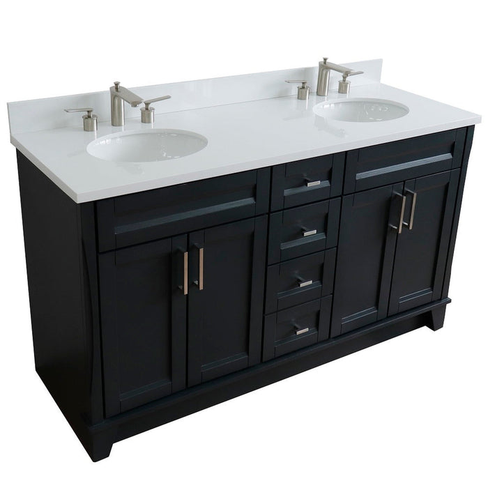 Bellaterra Home Terni 61" 4-Door 3-Drawer Dark Gray Freestanding Vanity Set With Ceramic Double Undermount Oval Sink And White Quartz Top - Luxe Vanity & Tub