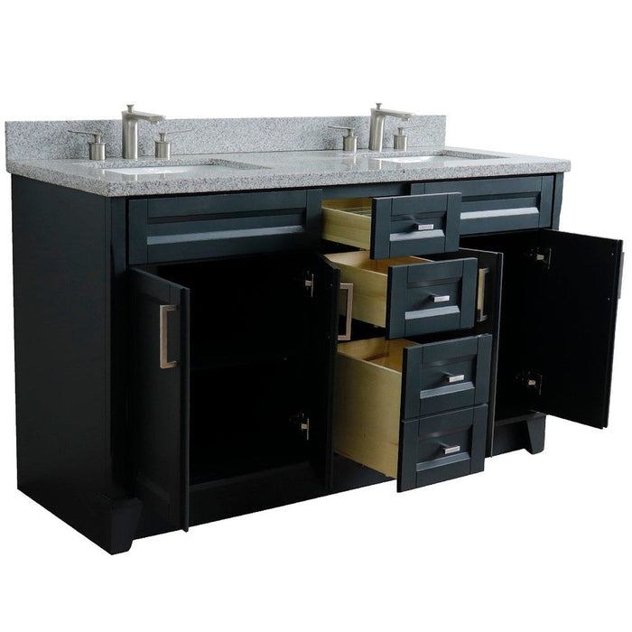 Bellaterra Home Terni 61" 4-Door 3-Drawer Dark Gray Freestanding Vanity Set With Ceramic Double Undermount Rectangular Sink And Gray Granite Top - Luxe Vanity & Tub