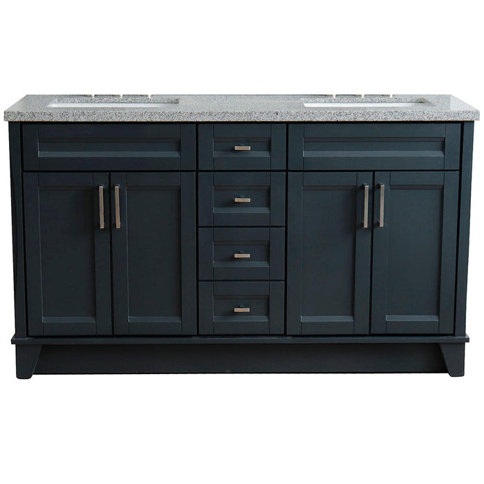 Bellaterra Home Terni 61" 4-Door 3-Drawer Dark Gray Freestanding Vanity Set With Ceramic Double Undermount Rectangular Sink And Gray Granite Top - Luxe Vanity & Tub