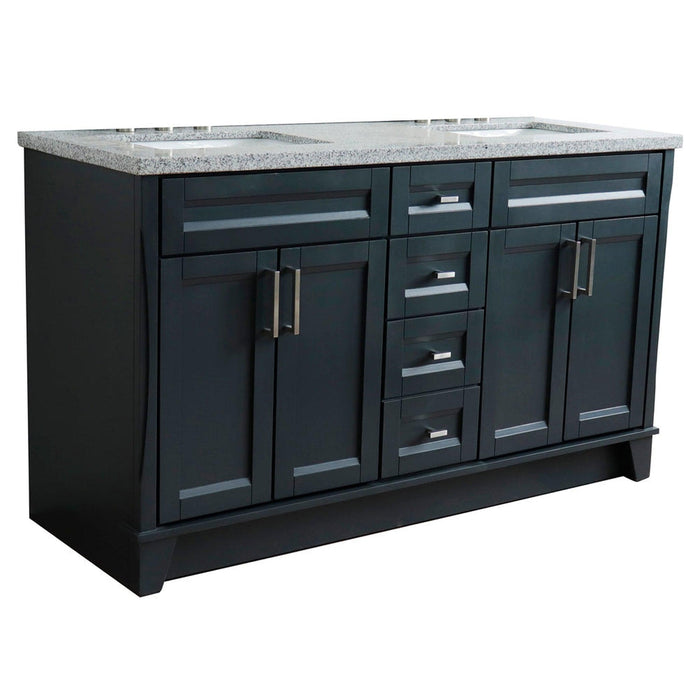 Bellaterra Home Terni 61" 4-Door 3-Drawer Dark Gray Freestanding Vanity Set With Ceramic Double Undermount Rectangular Sink And Gray Granite Top - Luxe Vanity & Tub