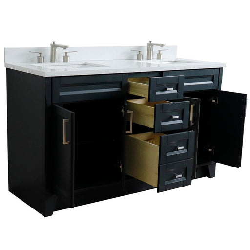 Bellaterra Home Terni 61" 4-Door 3-Drawer Dark Gray Freestanding Vanity Set With Ceramic Double Undermount Rectangular Sink And White Quartz Top - Luxe Vanity & Tub