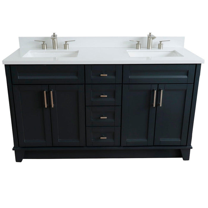 Bellaterra Home Terni 61" 4-Door 3-Drawer Dark Gray Freestanding Vanity Set With Ceramic Double Undermount Rectangular Sink And White Quartz Top - Luxe Vanity & Tub