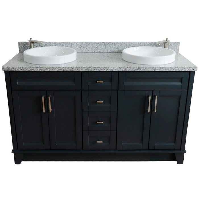 Bellaterra Home Terni 61" 4-Door 3-Drawer Dark Gray Freestanding Vanity Set With Ceramic Double Vessel Sink And Gray Granite Top - Luxe Vanity & Tub