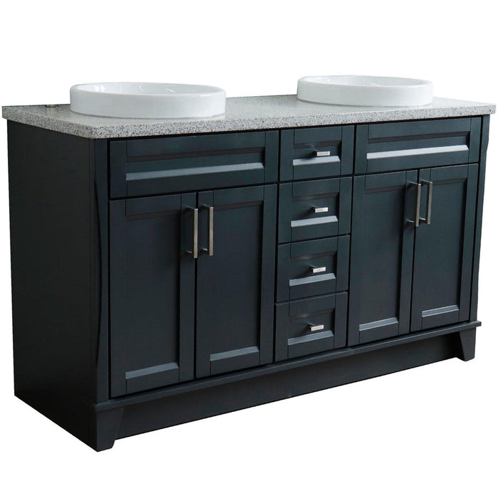 Bellaterra Home Terni 61" 4-Door 3-Drawer Dark Gray Freestanding Vanity Set With Ceramic Double Vessel Sink And Gray Granite Top - Luxe Vanity & Tub