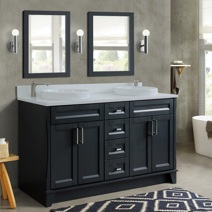 Bellaterra Home Terni 61" 4-Door 3-Drawer Dark Gray Freestanding Vanity Set With Ceramic Double Vessel Sink And White Quartz Top