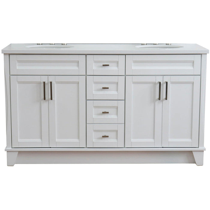 Bellaterra Home Terni 61" 4-Door 3-Drawer White Freestanding Vanity Set With Ceramic Double Undermount Oval Sink And White Quartz Top - Luxe Vanity & Tub