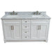 Bellaterra Home Terni 61" 4-Door 3-Drawer White Freestanding Vanity Set With Ceramic Double Undermount Rectangular Sink And White Carrara Marble Top - Luxe Vanity & Tub