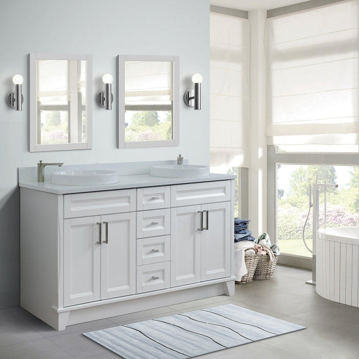 Bellaterra Home Terni 61" 4-Door 3-Drawer White Freestanding Vanity Set With Ceramic Double Vessel Sink And White Quartz Top