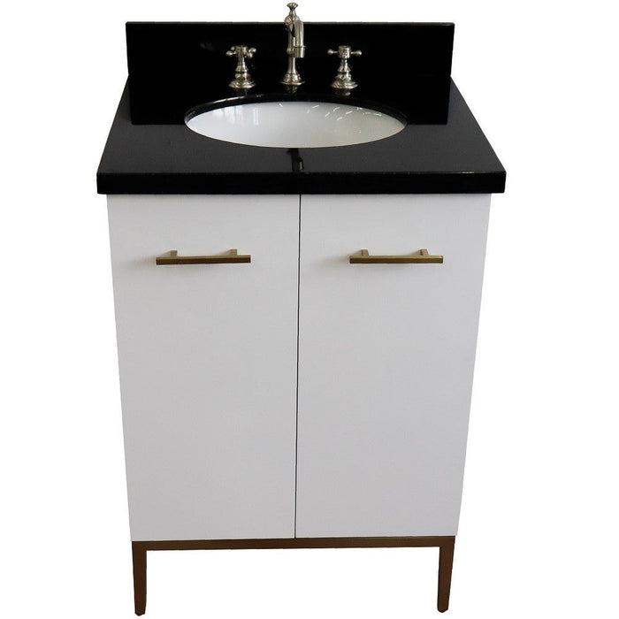 Bellaterra Home Tivoli 25" 2-Door 1-Drawer White Freestanding Vanity Set With Ceramic Undermount Oval Sink and Black Galaxy Granite Top - Luxe Vanity & Tub