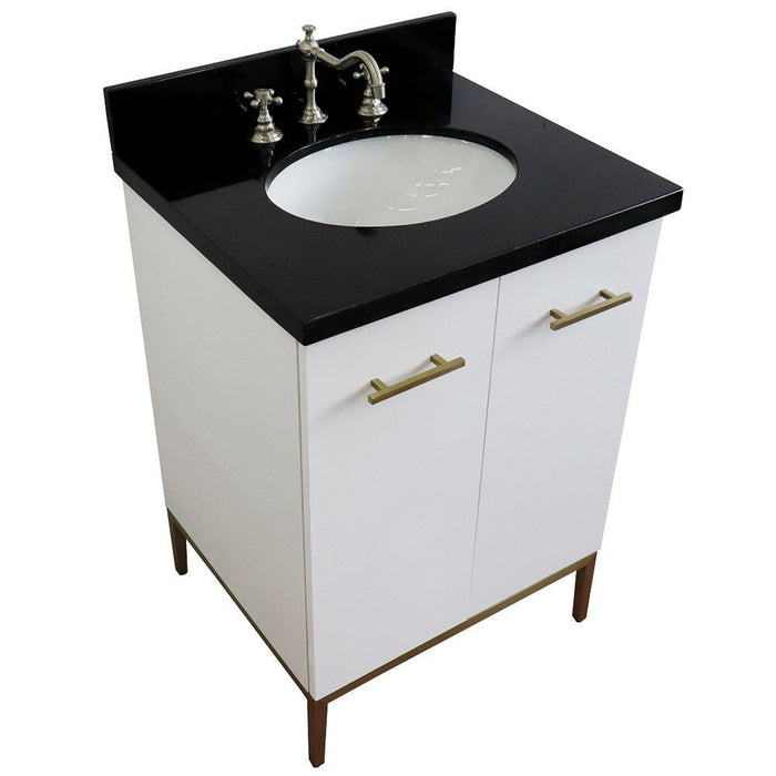 Bellaterra Home Tivoli 25" 2-Door 1-Drawer White Freestanding Vanity Set With Ceramic Undermount Oval Sink and Black Galaxy Granite Top - Luxe Vanity & Tub