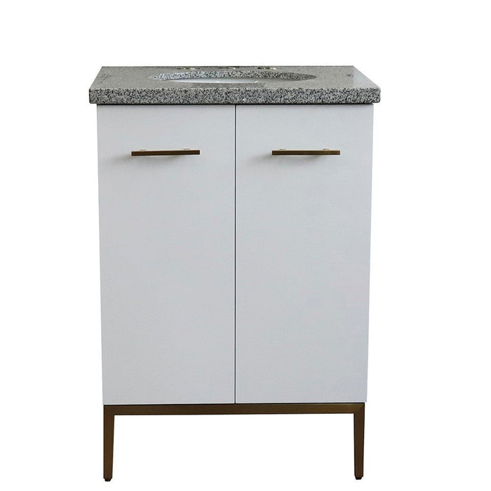 Bellaterra Home Tivoli 25" 2-Door 1-Drawer White Freestanding Vanity Set With Ceramic Undermount Oval Sink and Gray Granite Top - Luxe Vanity & Tub