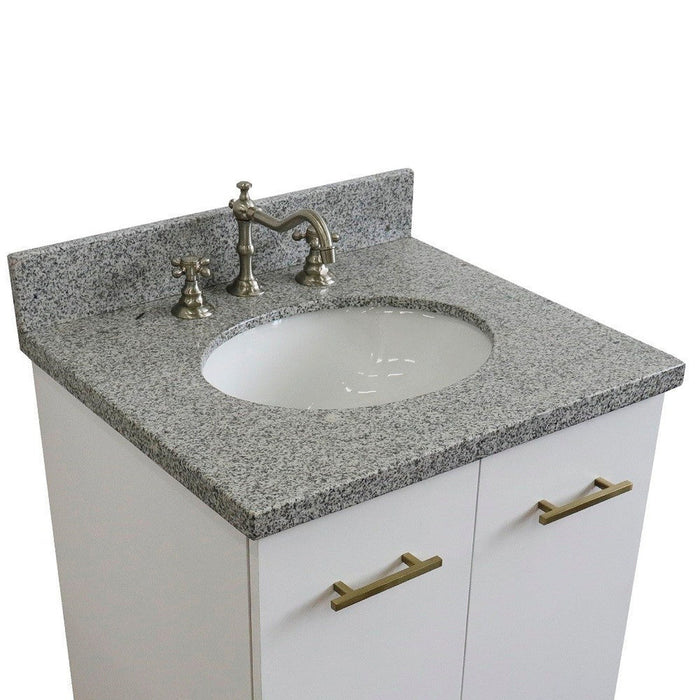 Bellaterra Home Tivoli 25" 2-Door 1-Drawer White Freestanding Vanity Set With Ceramic Undermount Oval Sink and Gray Granite Top - Luxe Vanity & Tub