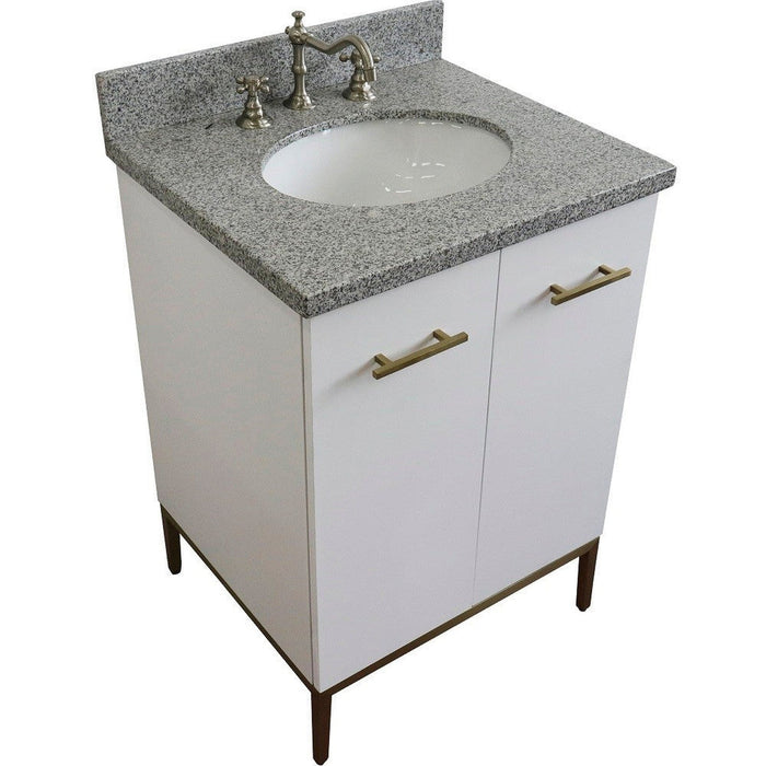 Bellaterra Home Tivoli 25" 2-Door 1-Drawer White Freestanding Vanity Set With Ceramic Undermount Oval Sink and Gray Granite Top - Luxe Vanity & Tub