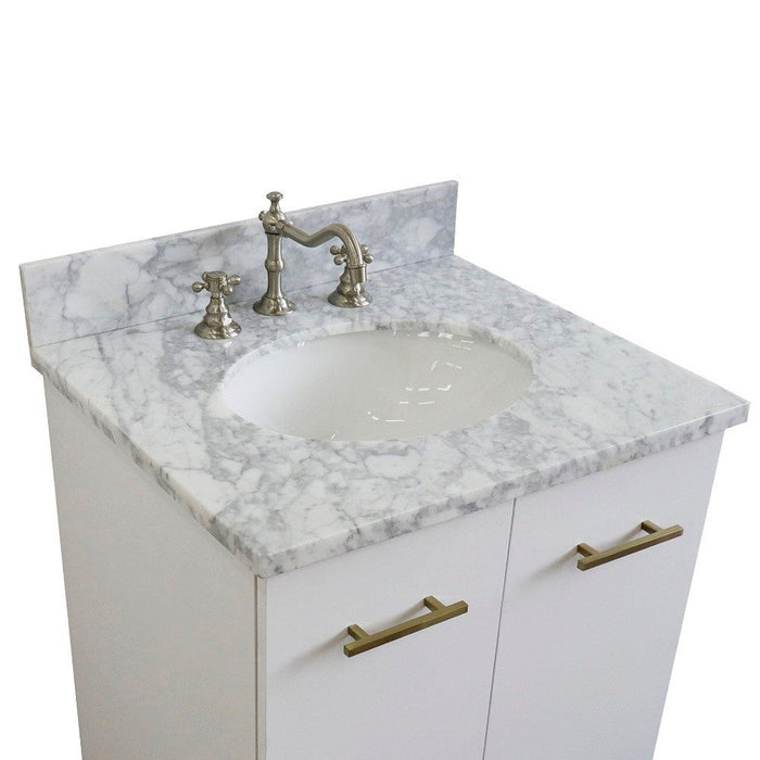 Bellaterra Home Tivoli 25" 2-Door 1-Drawer White Freestanding Vanity Set With Ceramic Undermount Oval Sink and White Carrara Marble Top - Luxe Vanity & Tub