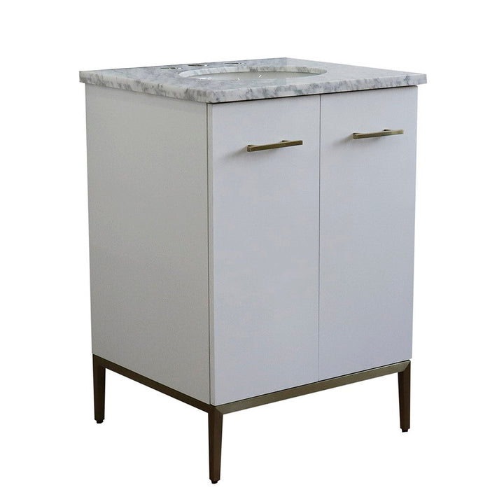 Bellaterra Home Tivoli 25" 2-Door 1-Drawer White Freestanding Vanity Set With Ceramic Undermount Oval Sink and White Carrara Marble Top - Luxe Vanity & Tub