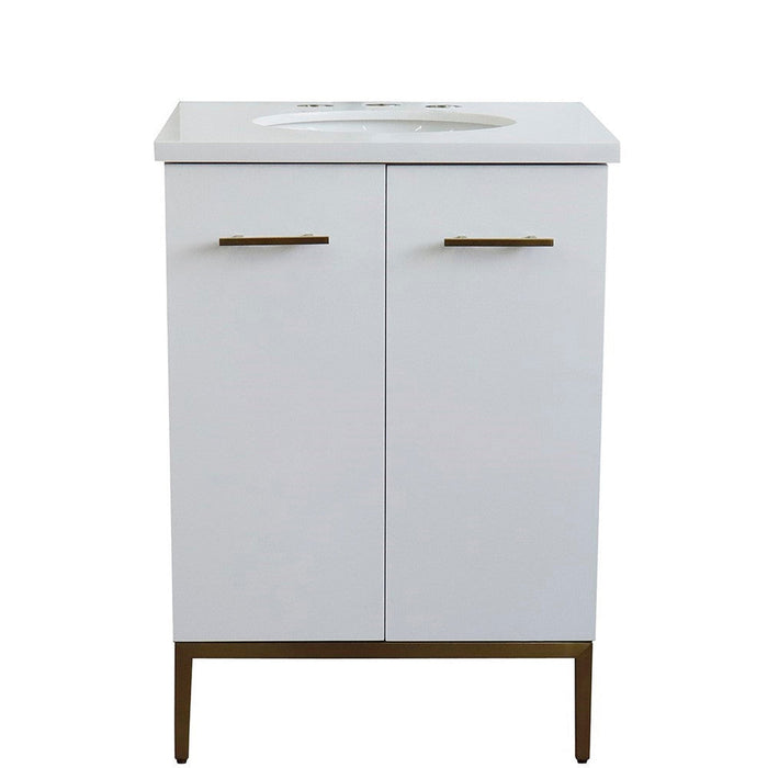 Bellaterra Home Tivoli 25" 2-Door 1-Drawer White Freestanding Vanity Set With Ceramic Undermount Oval Sink and White Quartz Top - Luxe Vanity & Tub