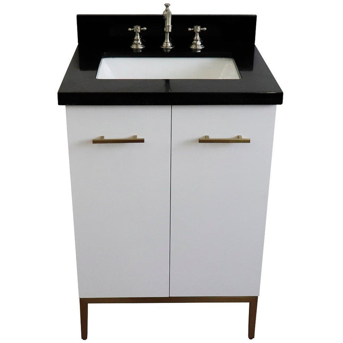 Bellaterra Home Tivoli 25" 2-Door 1-Drawer White Freestanding Vanity Set With Ceramic Undermount Rectangular Sink and Black Galaxy Granite Top - Luxe Vanity & Tub