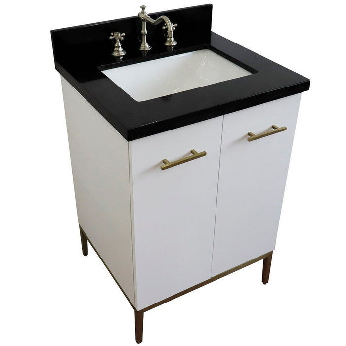 Bellaterra Home Tivoli 25" 2-Door 1-Drawer White Freestanding Vanity Set With Ceramic Undermount Rectangular Sink and Black Galaxy Granite Top - Luxe Vanity & Tub