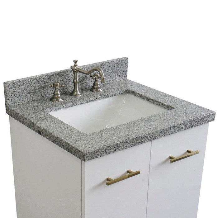 Bellaterra Home Tivoli 25" 2-Door 1-Drawer White Freestanding Vanity Set With Ceramic Undermount Rectangular Sink and Gray Granite Top - Luxe Vanity & Tub