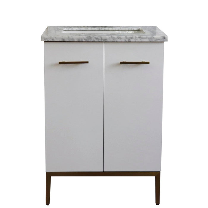 Bellaterra Home Tivoli 25" 2-Door 1-Drawer White Freestanding Vanity Set With Ceramic Undermount Rectangular Sink and White Carrara Marble Top - Luxe Vanity & Tub