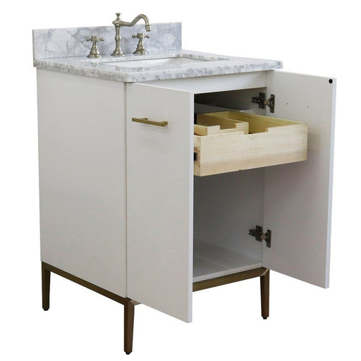 Bellaterra Home Tivoli 25" 2-Door 1-Drawer White Freestanding Vanity Set With Ceramic Undermount Rectangular Sink and White Carrara Marble Top - Luxe Vanity & Tub