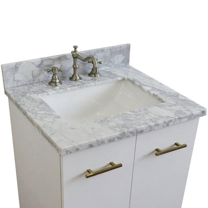 Bellaterra Home Tivoli 25" 2-Door 1-Drawer White Freestanding Vanity Set With Ceramic Undermount Rectangular Sink and White Carrara Marble Top - Luxe Vanity & Tub