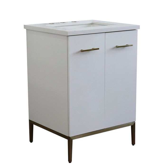 Bellaterra Home Tivoli 25" 2-Door 1-Drawer White Freestanding Vanity Set With Ceramic Undermount Rectangular Sink and White Quartz Top - Luxe Vanity & Tub