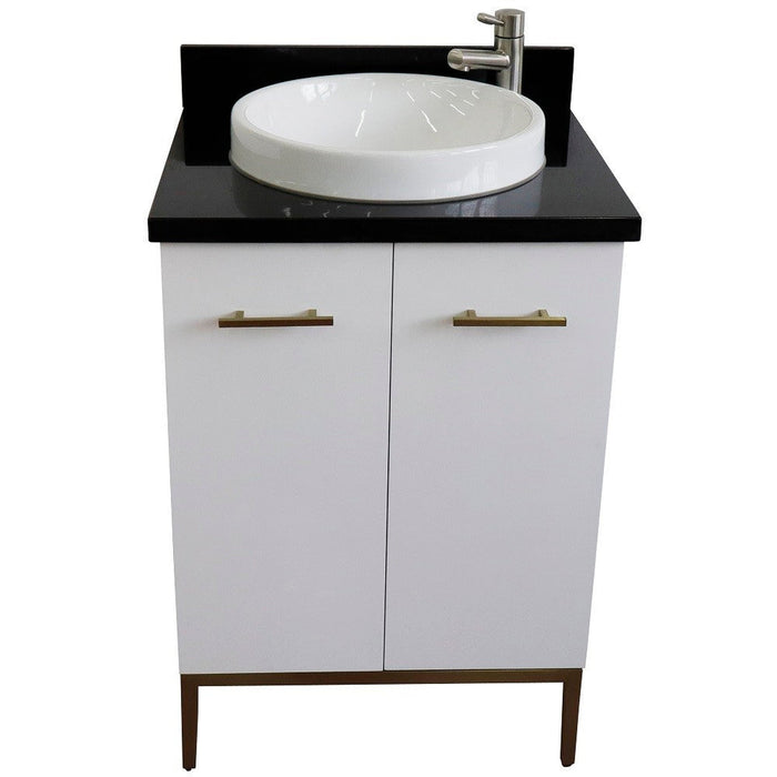 Bellaterra Home Tivoli 25" 2-Door 1-Drawer White Freestanding Vanity Set With Ceramic Vessel Sink and Black Galaxy Granite Top - Luxe Vanity & Tub