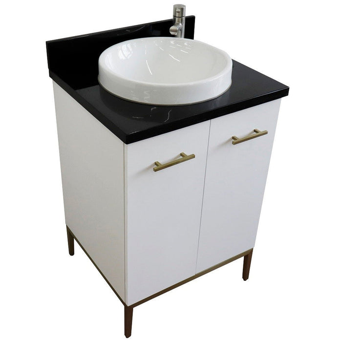 Bellaterra Home Tivoli 25" 2-Door 1-Drawer White Freestanding Vanity Set With Ceramic Vessel Sink and Black Galaxy Granite Top - Luxe Vanity & Tub