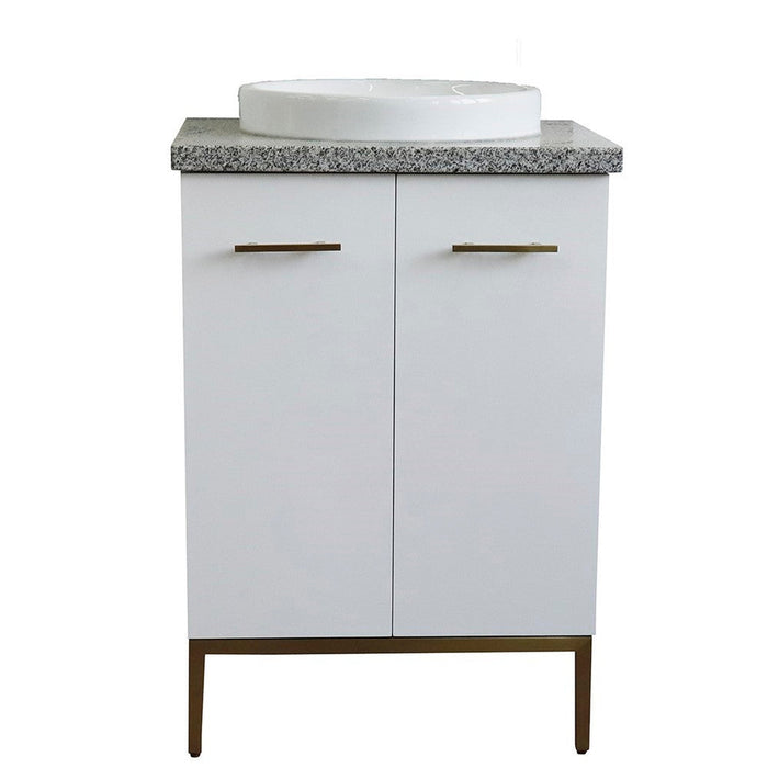 Bellaterra Home Tivoli 25" 2-Door 1-Drawer White Freestanding Vanity Set With Ceramic Vessel Sink and Gray Granite Top - Luxe Vanity & Tub