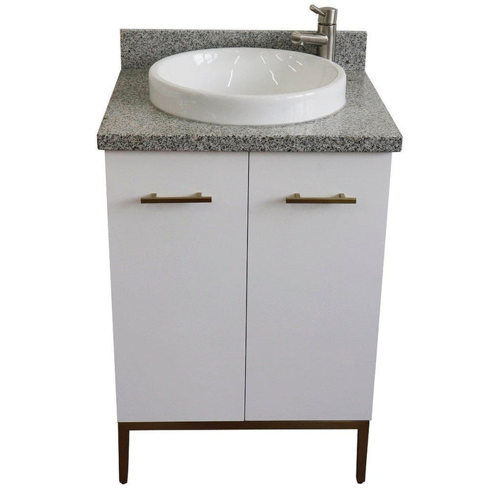 Bellaterra Home Tivoli 25" 2-Door 1-Drawer White Freestanding Vanity Set With Ceramic Vessel Sink and Gray Granite Top - Luxe Vanity & Tub