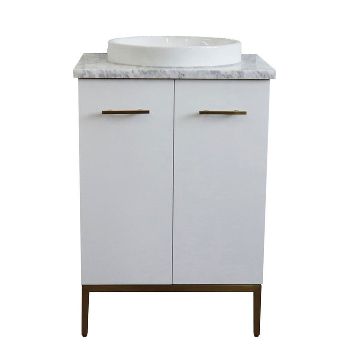 Bellaterra Home Tivoli 25" 2-Door 1-Drawer White Freestanding Vanity Set With Ceramic Vessel Sink and White Carrara Marble Top - Luxe Vanity & Tub