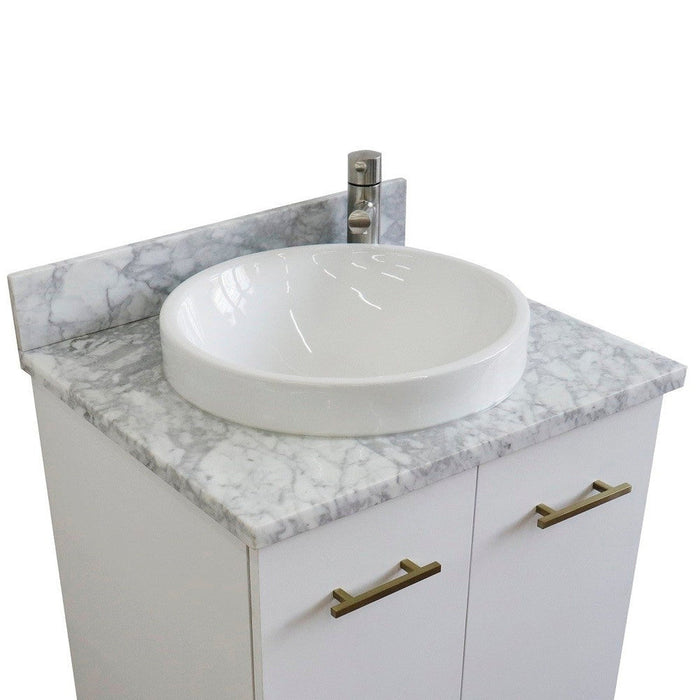 Bellaterra Home Tivoli 25" 2-Door 1-Drawer White Freestanding Vanity Set With Ceramic Vessel Sink and White Carrara Marble Top - Luxe Vanity & Tub