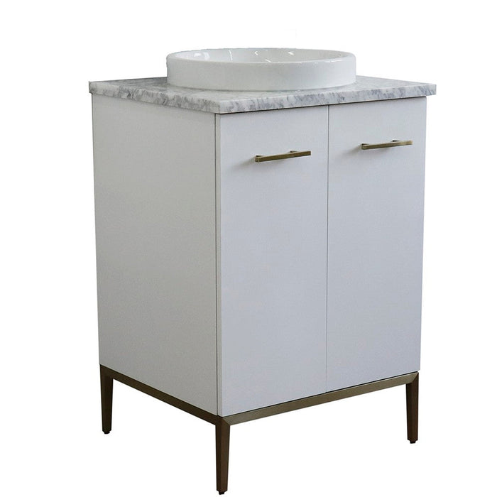 Bellaterra Home Tivoli 25" 2-Door 1-Drawer White Freestanding Vanity Set With Ceramic Vessel Sink and White Carrara Marble Top - Luxe Vanity & Tub